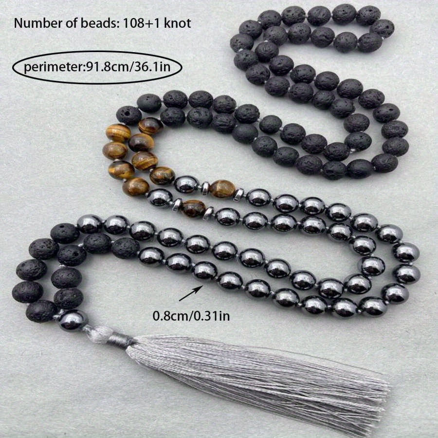 Beautiful Ethnic-style Natural Stone Knotted Necklace, Handmade